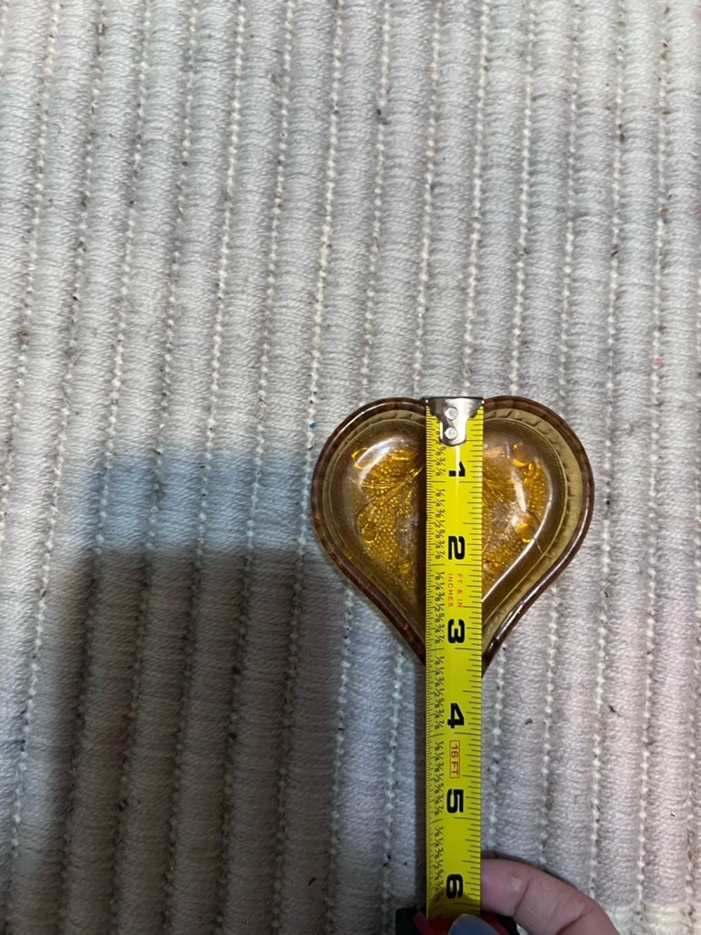 Heart-Shaped Amber Glass Trinket Dish - Picture 3 of 4